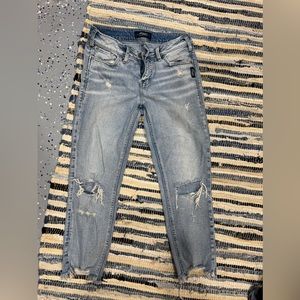 Women’s silver crop distressed jeans size 29x25